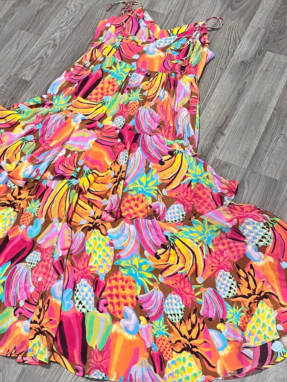 FARM Rio Multicolor Tropical Tiered Maxi summer Boho Dress Sz XL - Picture 7 of 15
